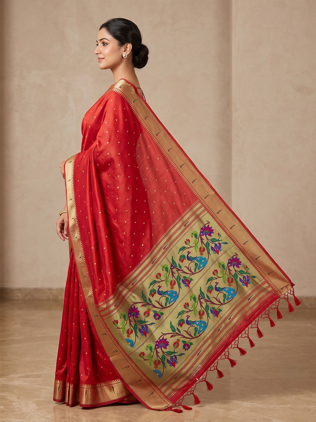 Red Tussar Woven Saree