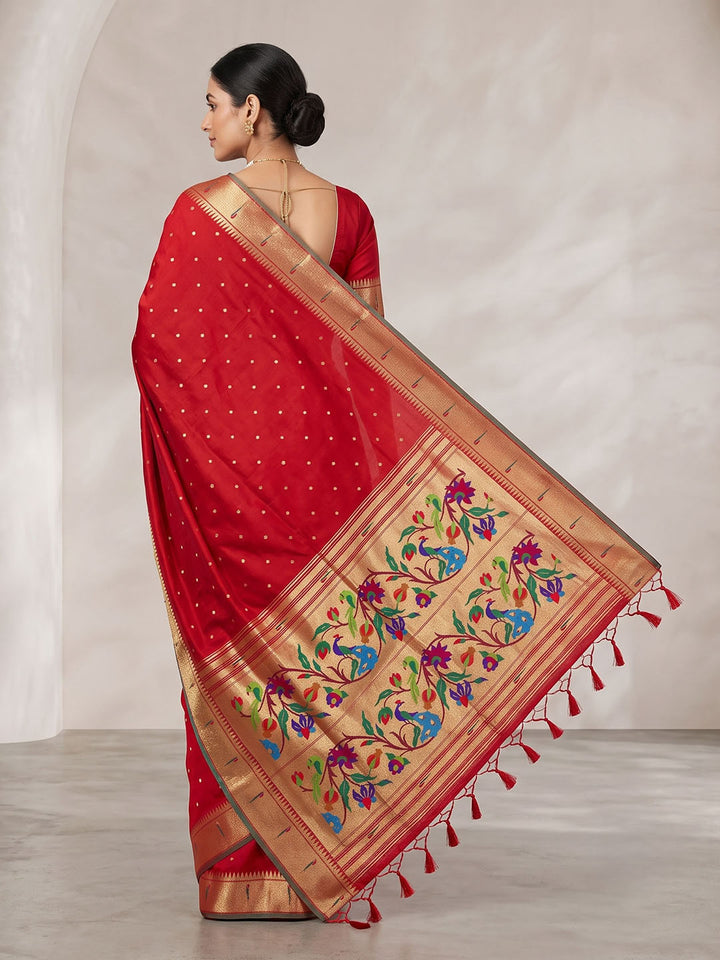 Red Tussar Woven Saree