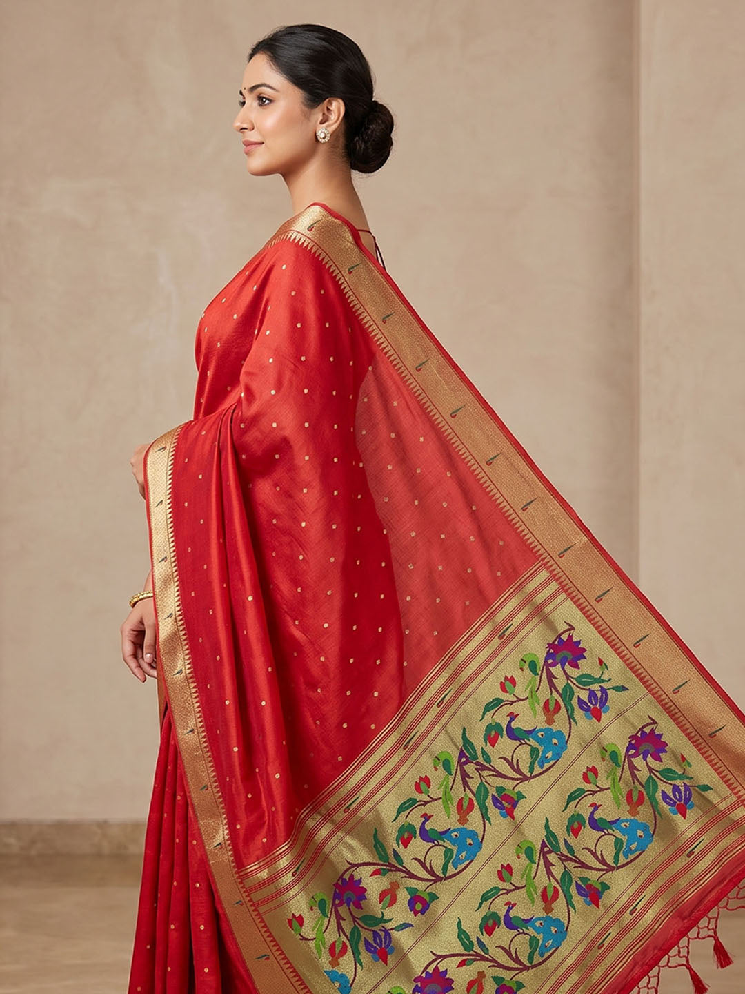 Red Tussar Woven Saree