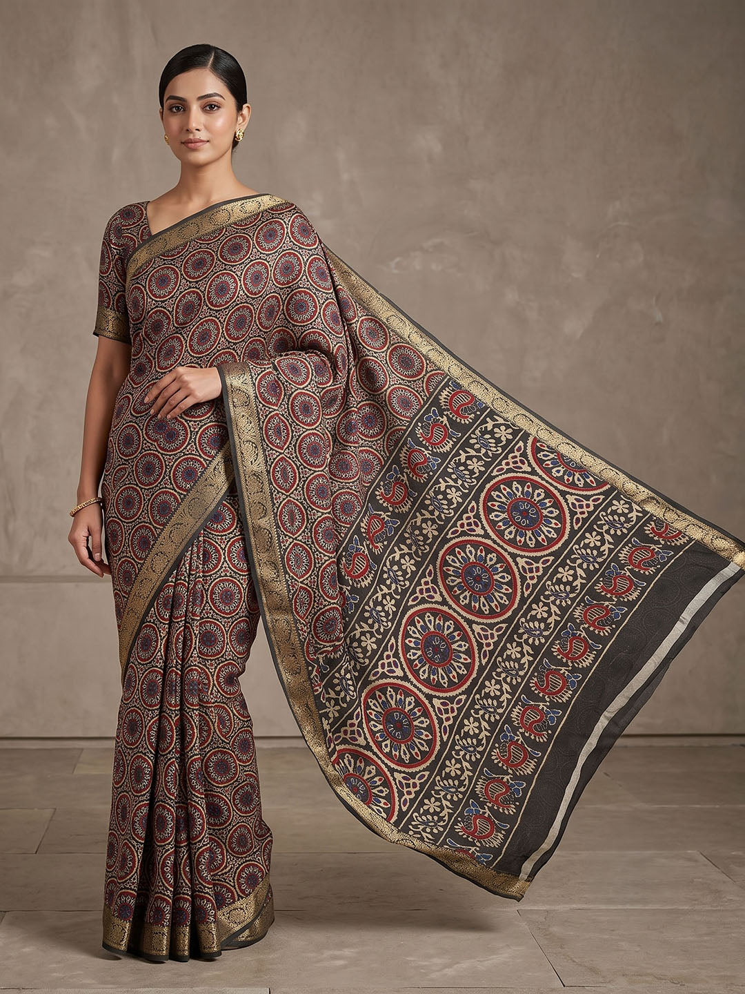 Black Chiffon Printed Saree