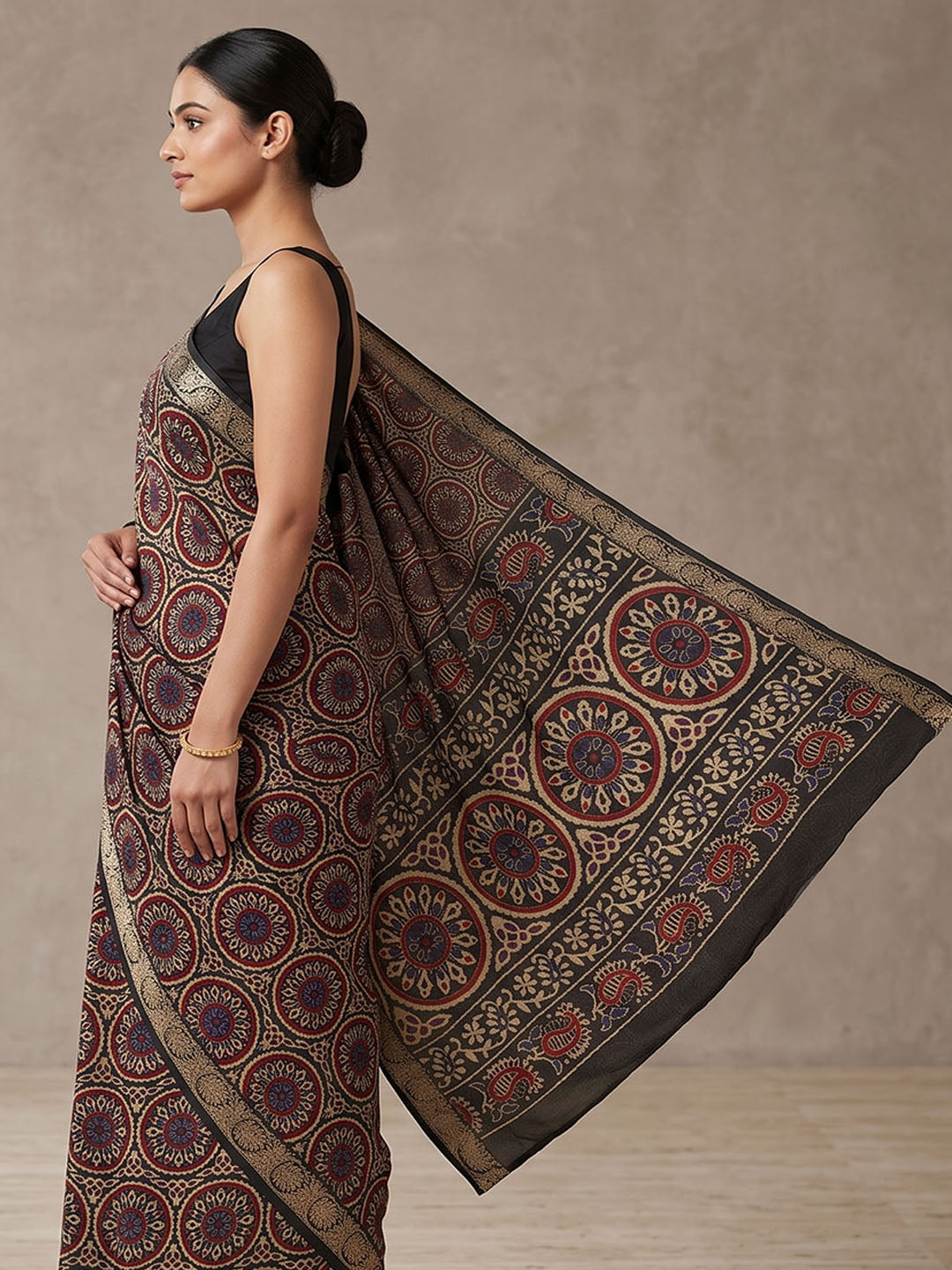 Black Chiffon Printed Saree