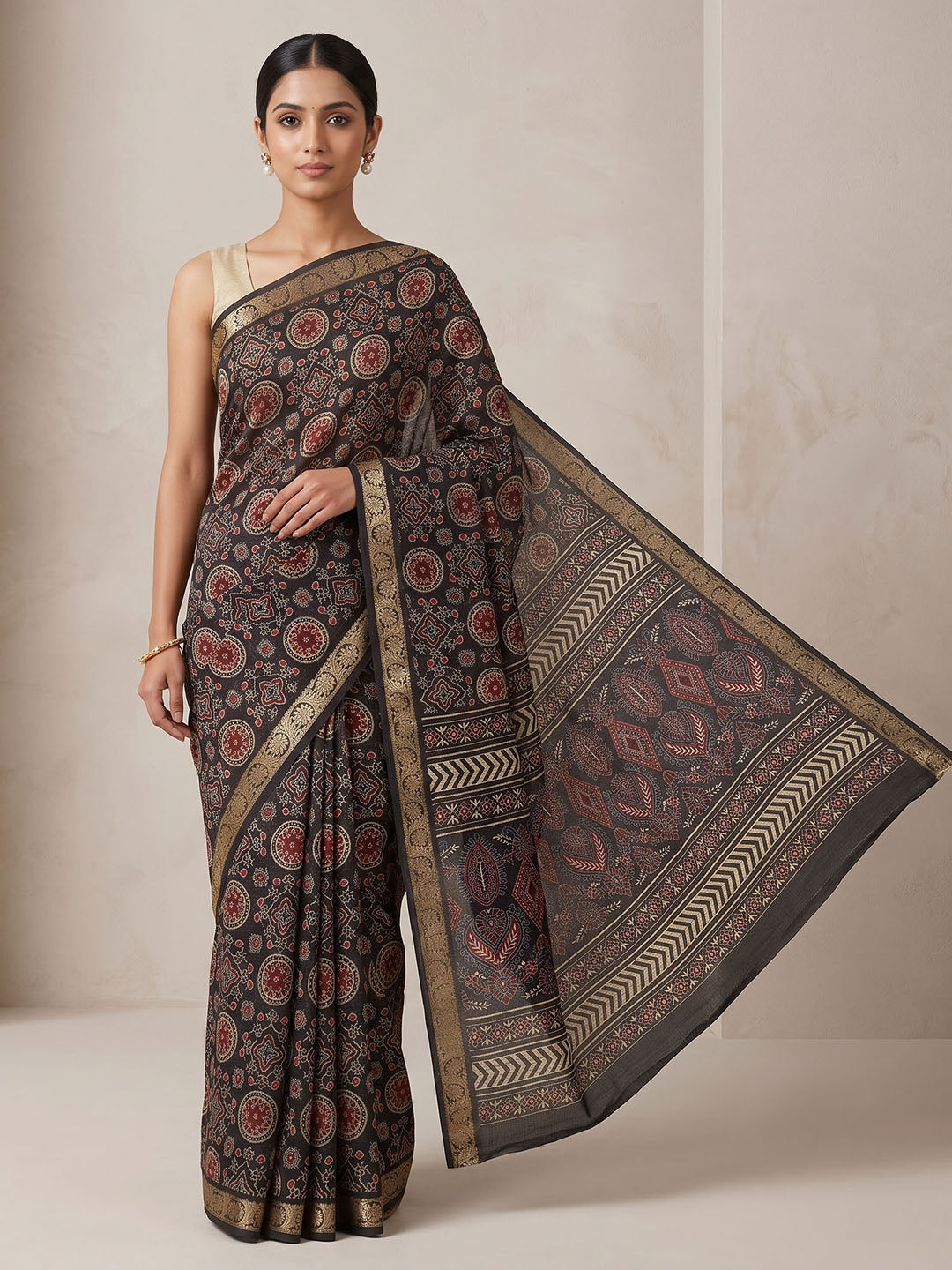 Black Chiffon Printed Saree