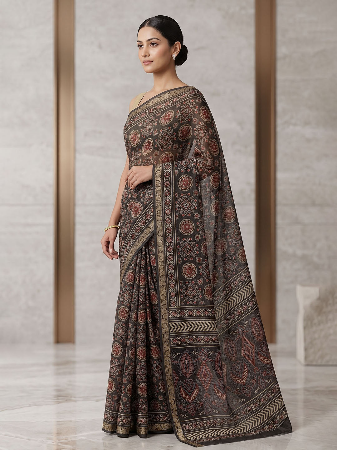 Black Chiffon Printed Saree
