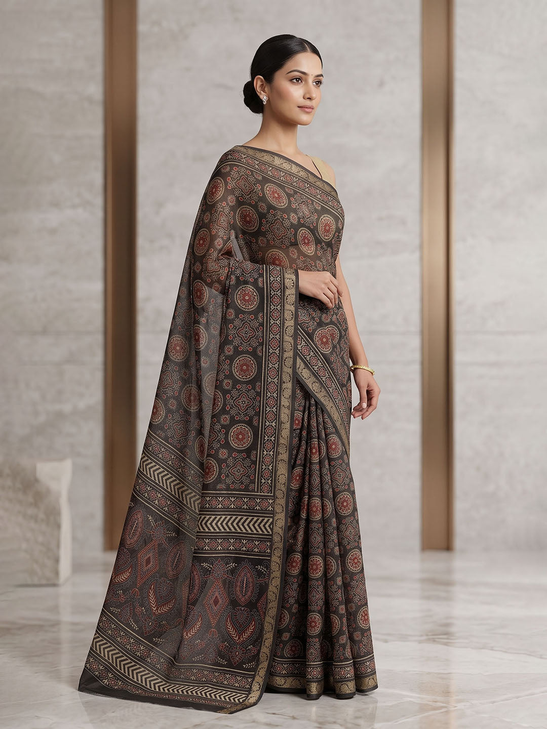 Black Chiffon Printed Saree