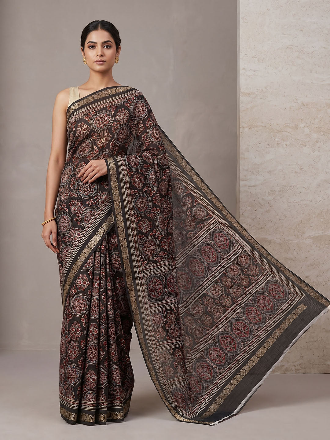 Black Chiffon Printed Saree
