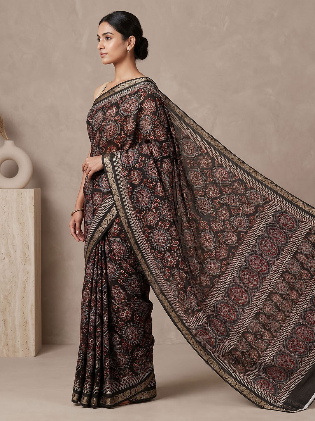 Black Chiffon Printed Saree