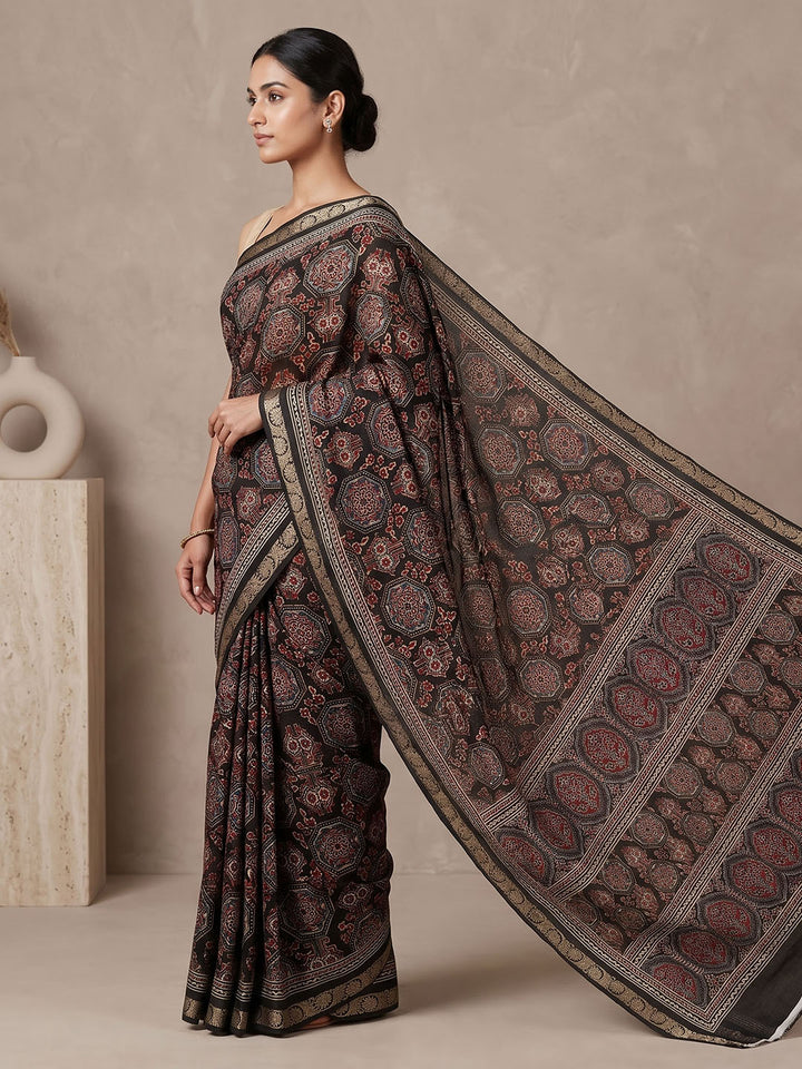 Black Chiffon Printed Saree