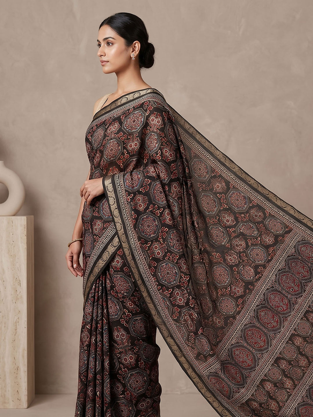 Black Chiffon Printed Saree