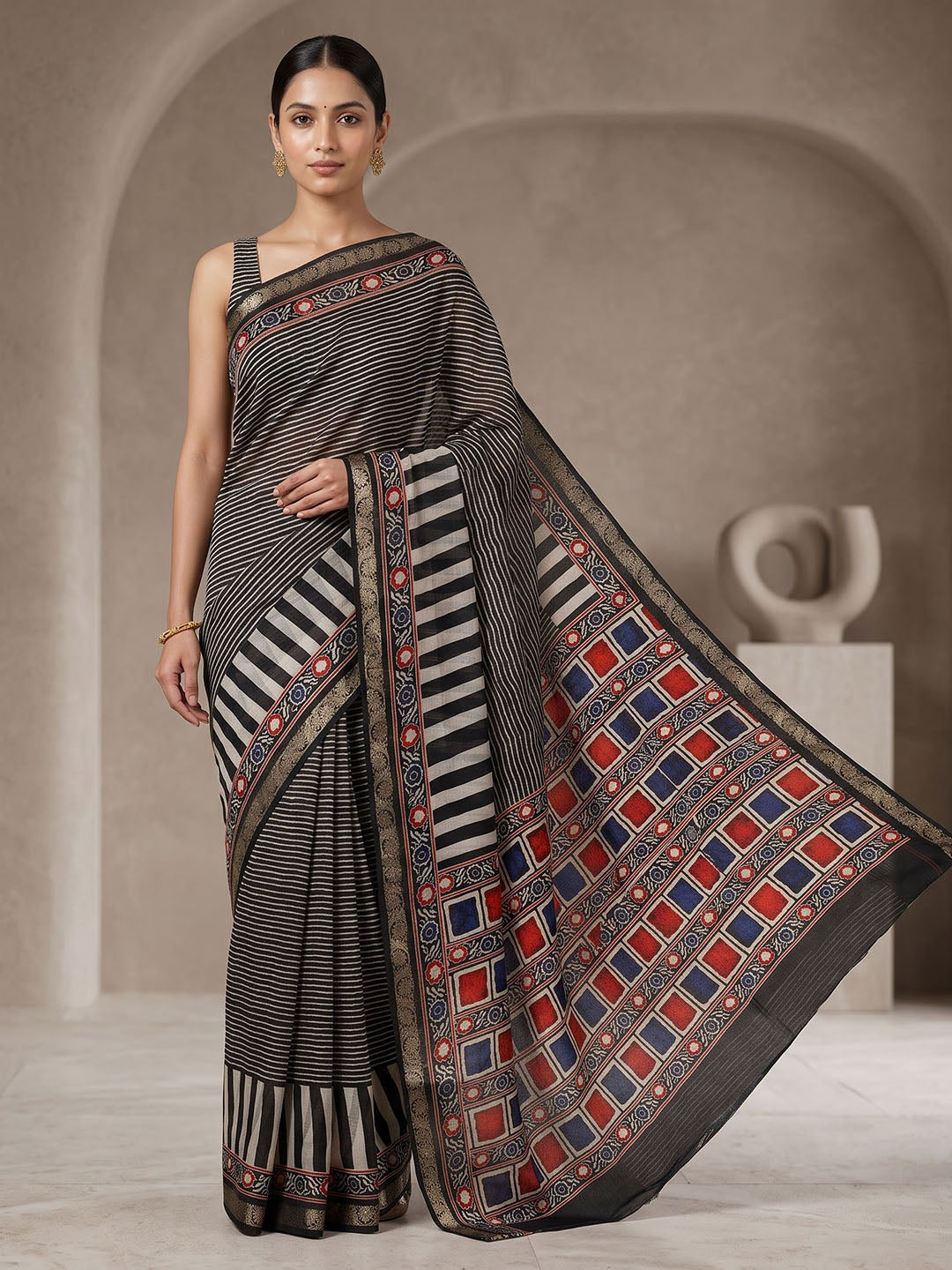 Black Chiffon Printed Saree