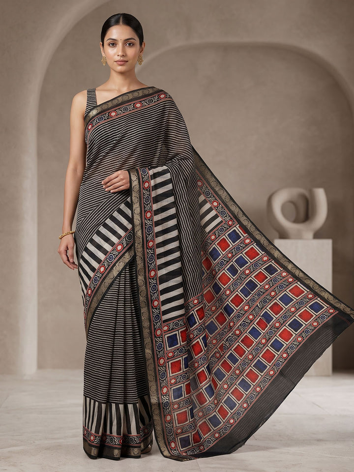 Black Chiffon Printed Saree