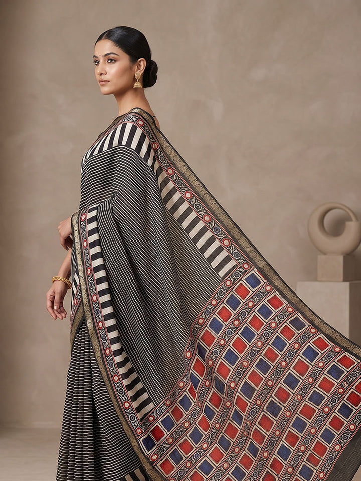 Black Chiffon Printed Saree