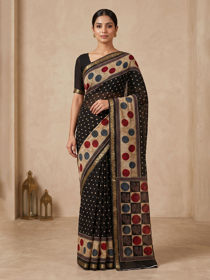 Black Chiffon Printed Saree