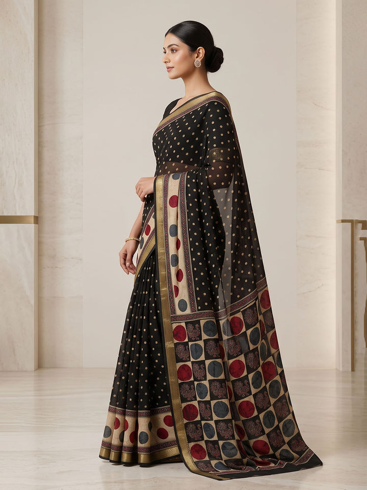 Black Chiffon Printed Saree