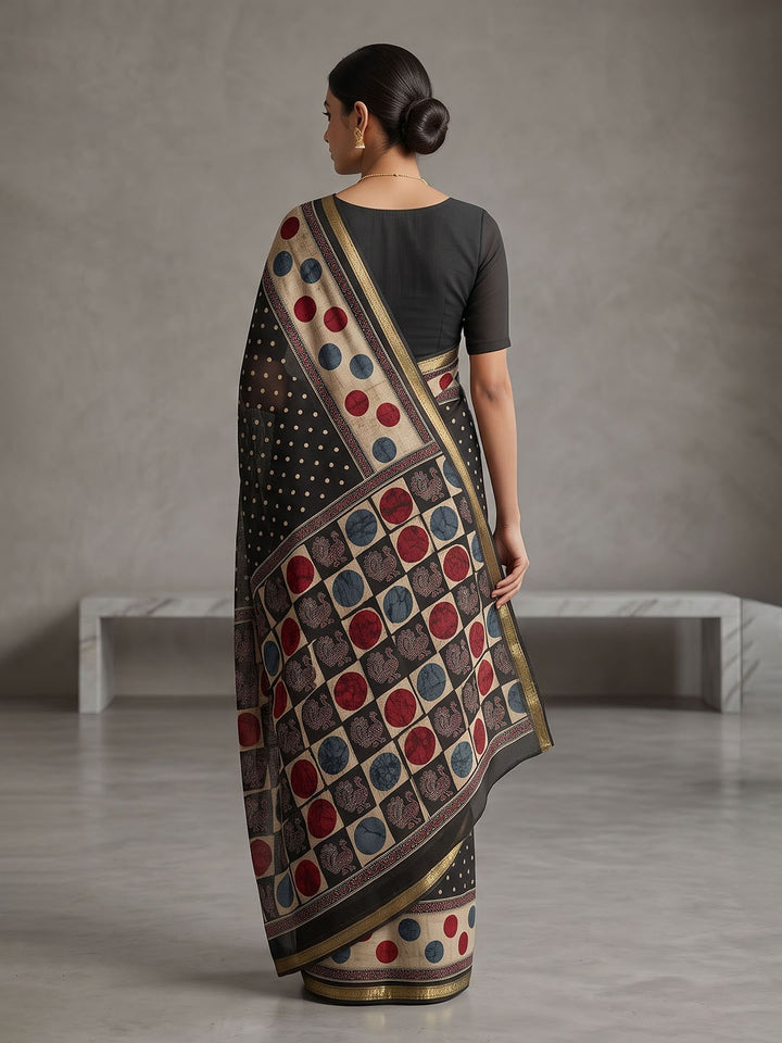 Black Chiffon Printed Saree