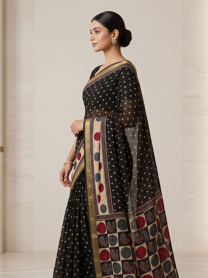 Black Chiffon Printed Saree