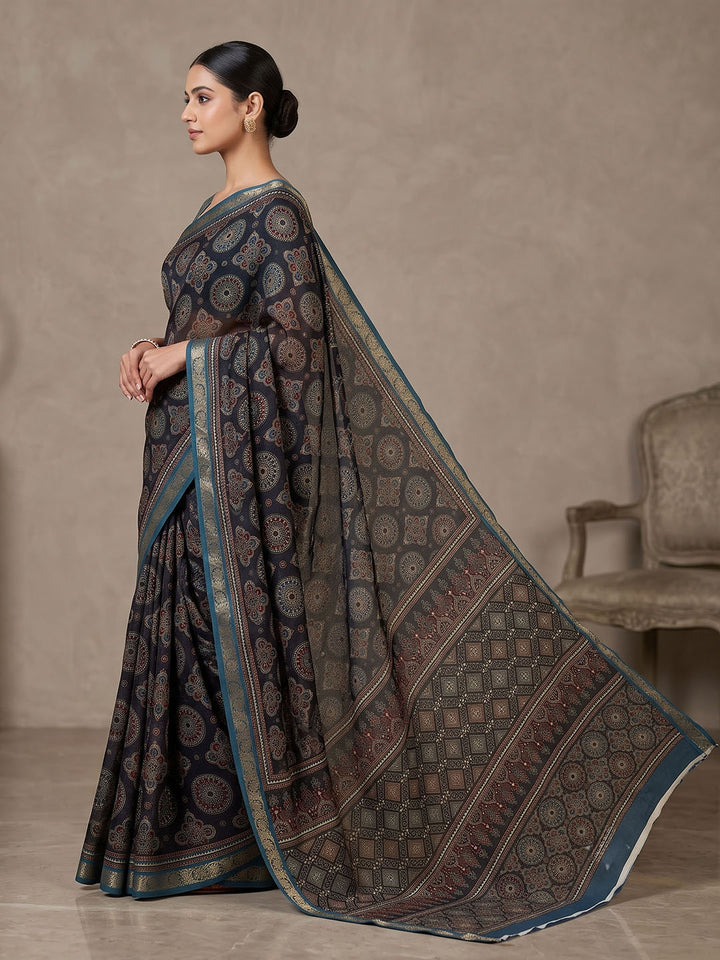 Black Chiffon Printed Saree