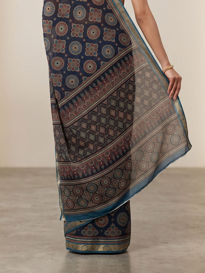Black Chiffon Printed Saree