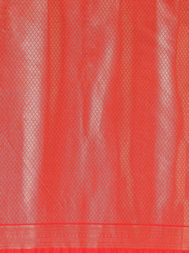 Off White Red Woven Design Kanjivaram Brocade Contrast Saree