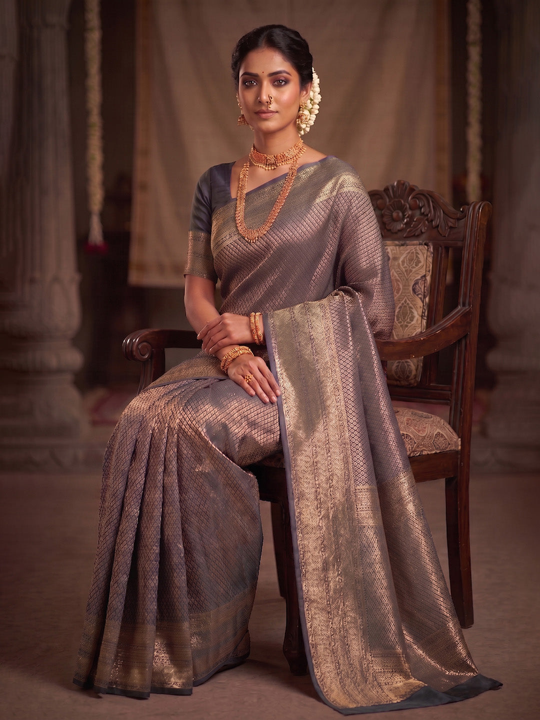 Grey Woven Design Art Silk Kanjivaram Saree