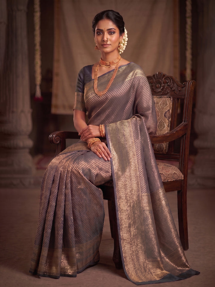 Grey Woven Design Art Silk Kanjivaram Saree
