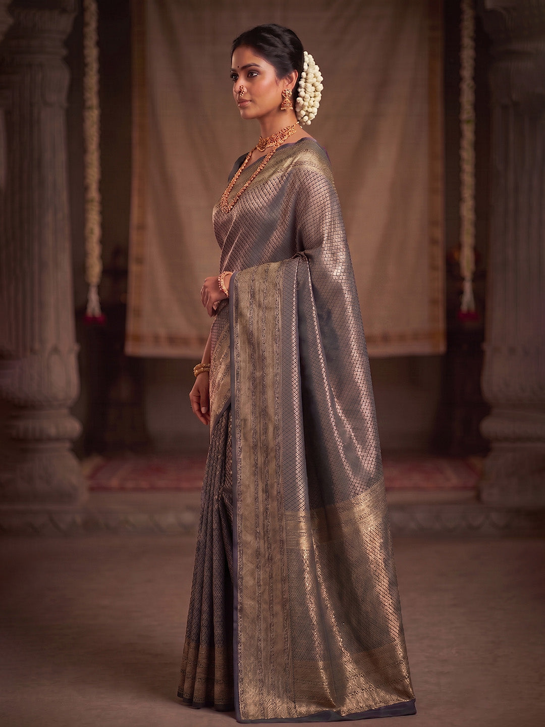 Grey Woven Design Art Silk Kanjivaram Saree