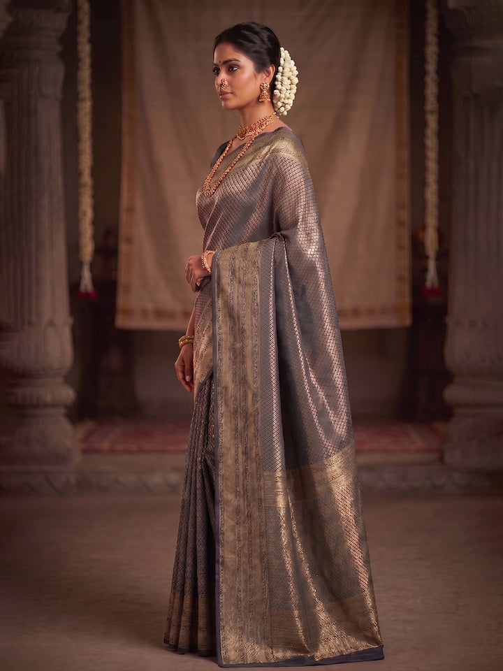 Grey Woven Design Art Silk Kanjivaram Saree