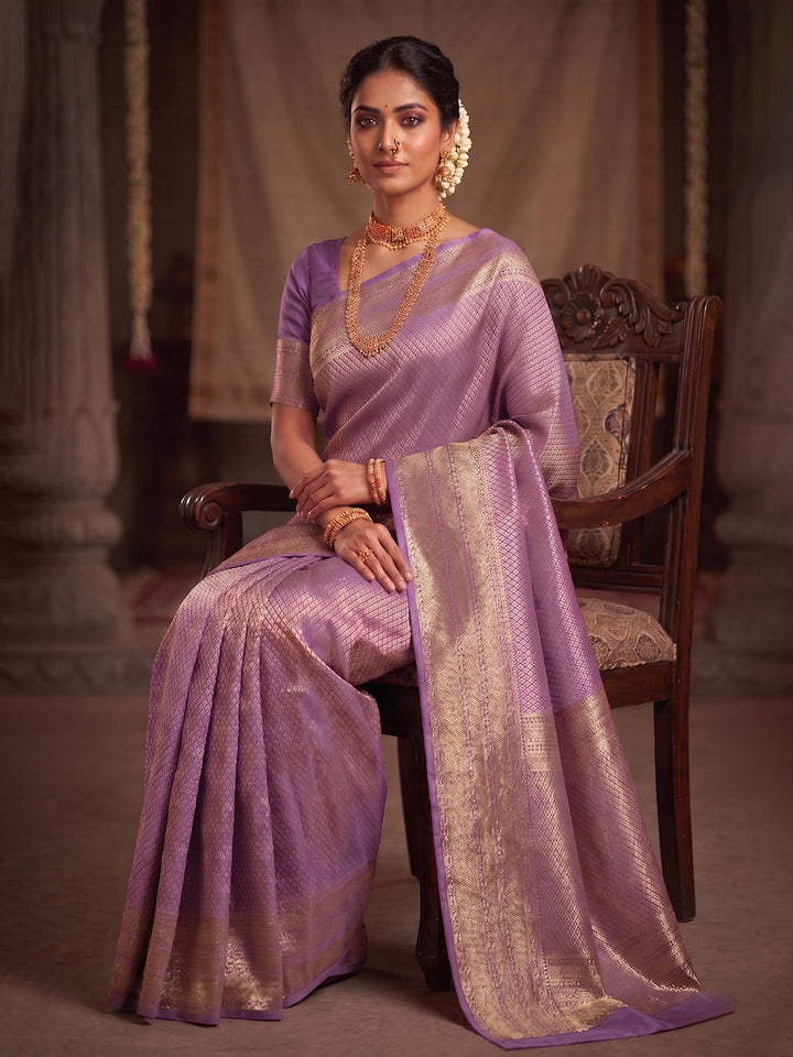 Lavender Woven Design Art Silk Kanjivaram Saree