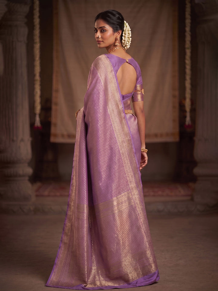 Lavender Woven Design Art Silk Kanjivaram Saree