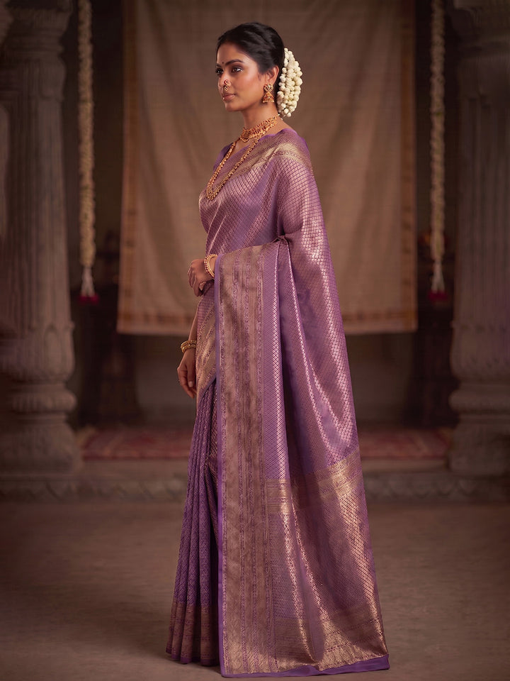 Lavender Woven Design Art Silk Kanjivaram Saree