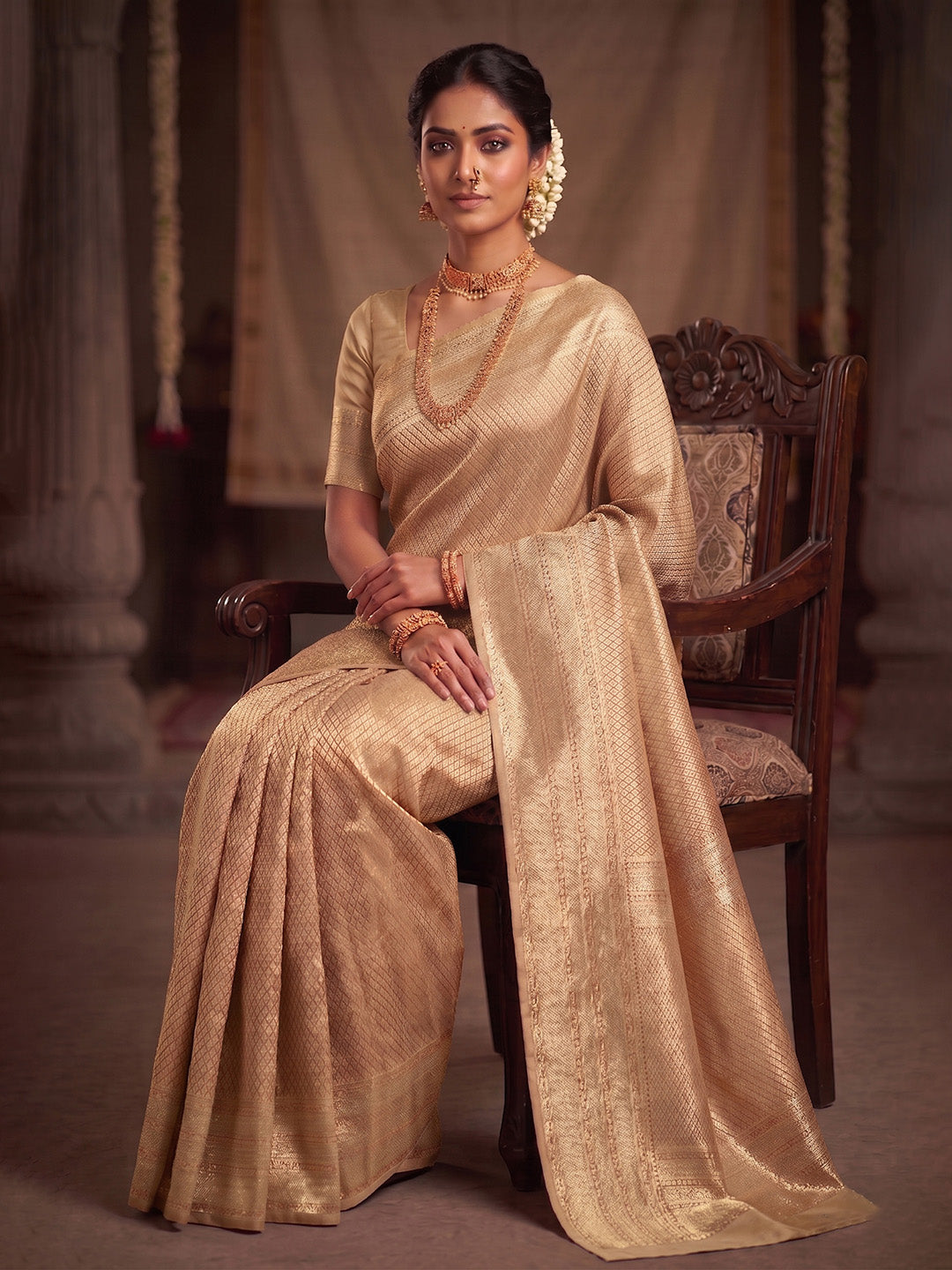 Off White Woven Design Art Silk Kanjivaram Saree