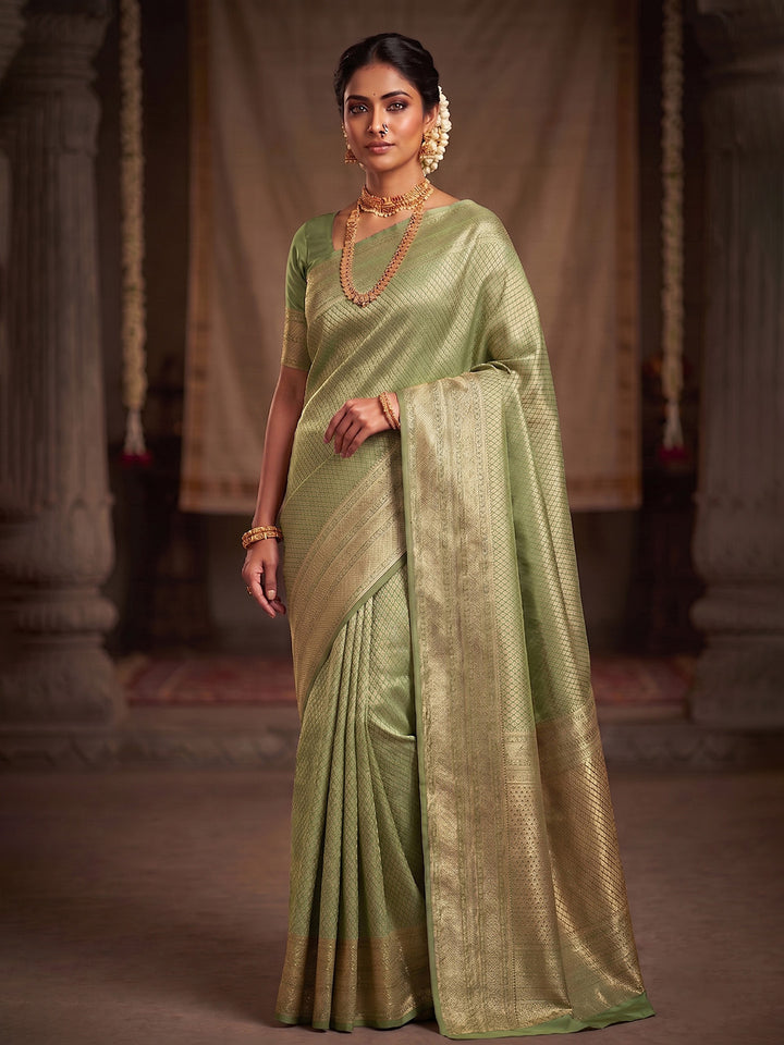 Pista Green Woven Design Art Silk Kanjivaram Saree