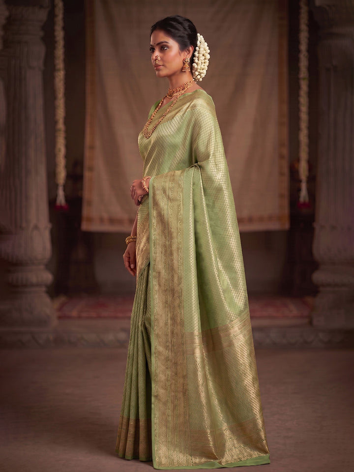 Pista Green Woven Design Art Silk Kanjivaram Saree