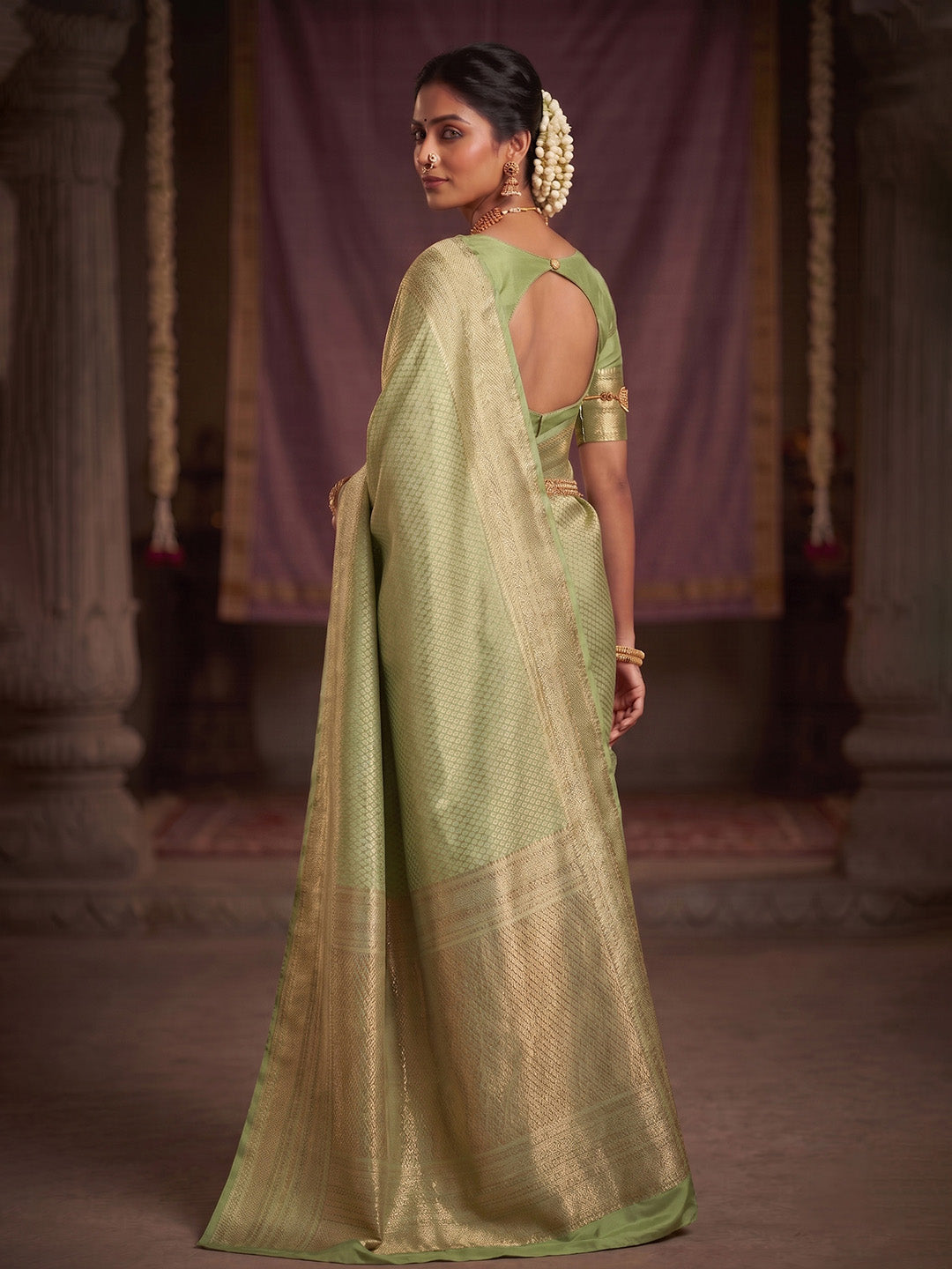 Pista Green Woven Design Art Silk Kanjivaram Saree