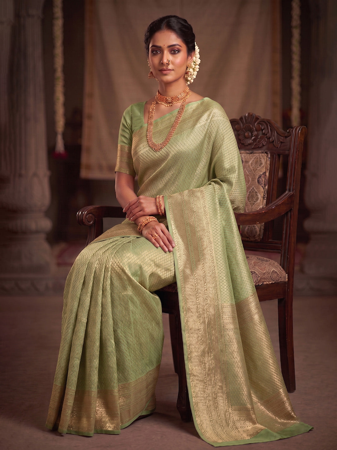 Pista Green Woven Design Art Silk Kanjivaram Saree