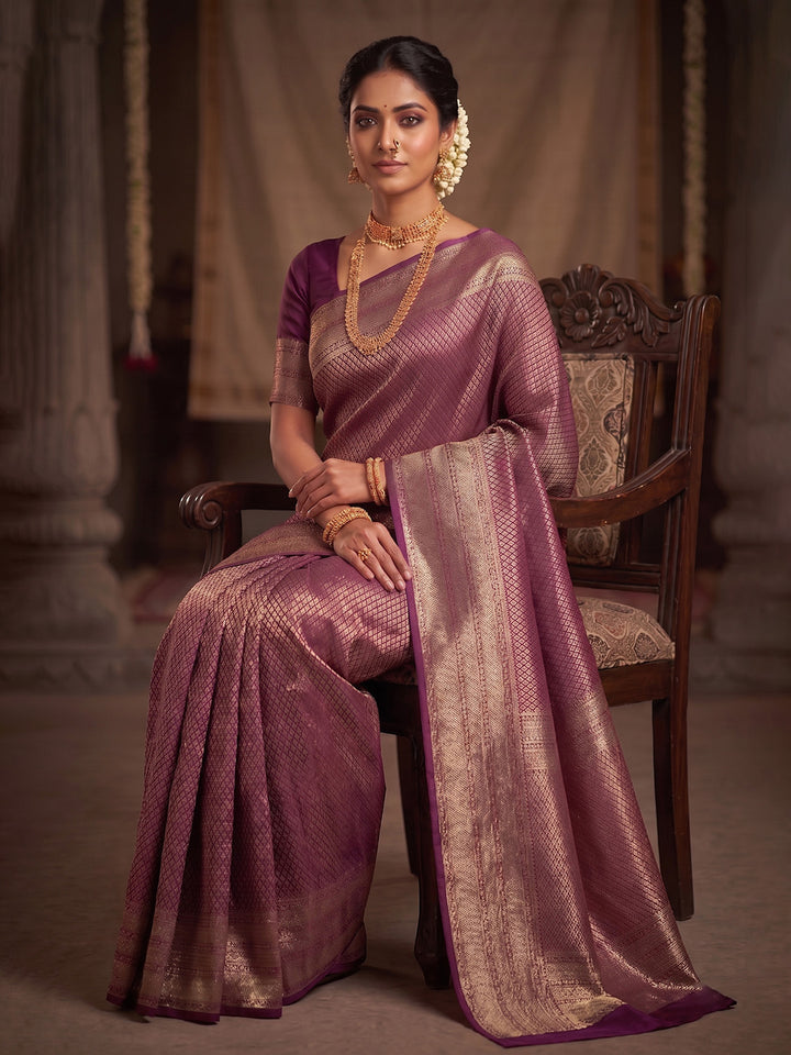 Wine Woven Design Art Silk Kanjivaram Saree