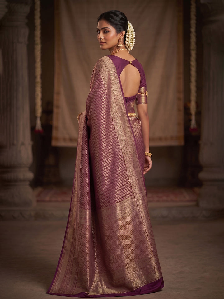 Wine Woven Design Art Silk Kanjivaram Saree
