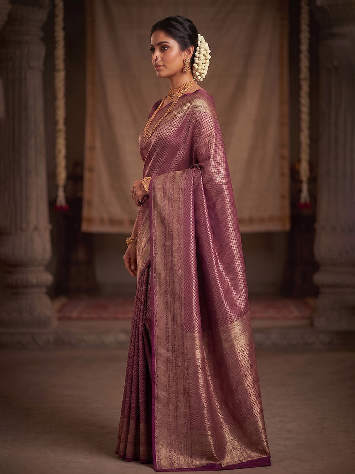 Wine Woven Design Art Silk Kanjivaram Saree