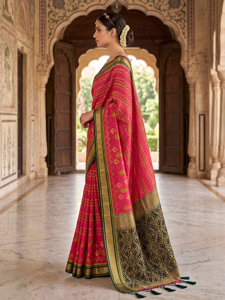 Hot Pink Woven Design Art Silk Kanjivaram Saree
