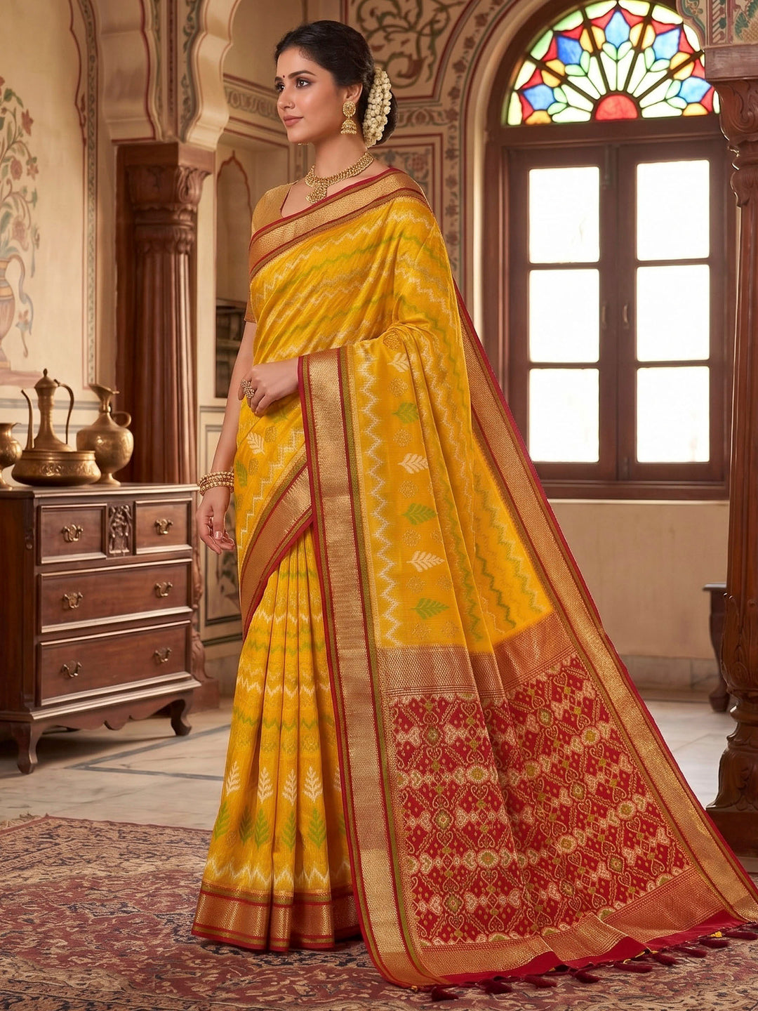 Mustard Woven Design Art Silk Kanjivaram Saree
