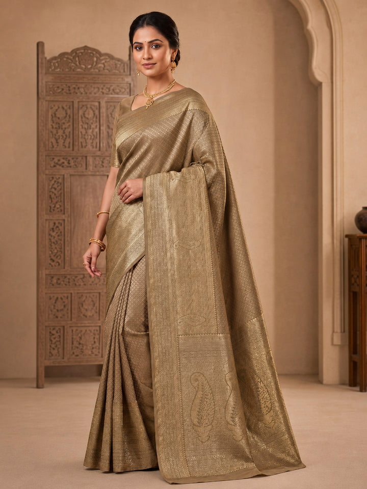 Beige Woven Design Art Silk Kanjivaram Saree