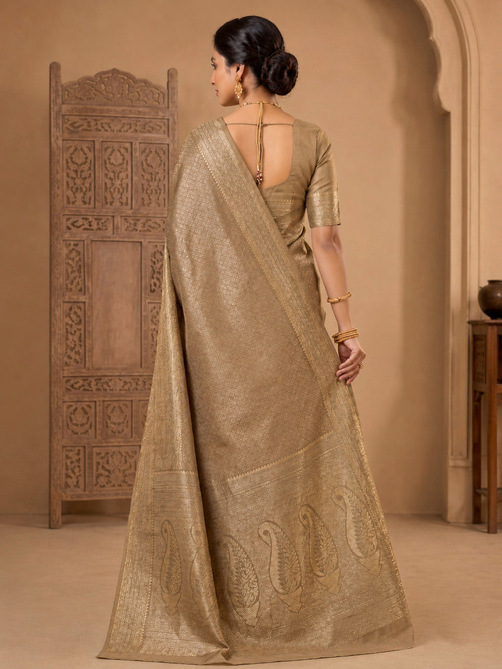 Beige Woven Design Art Silk Kanjivaram Saree