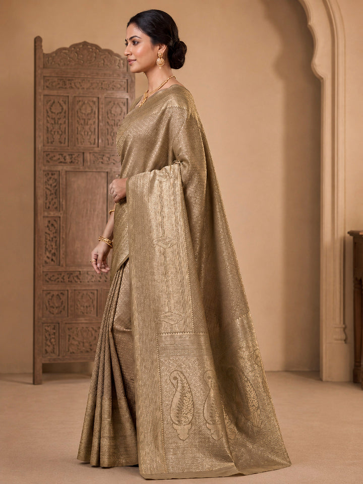 Beige Woven Design Art Silk Kanjivaram Saree
