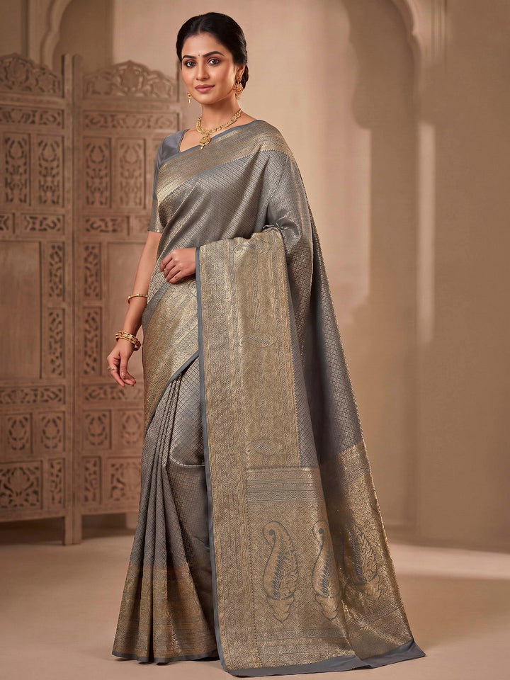 Grey Woven Design Art Silk Kanjivaram Saree