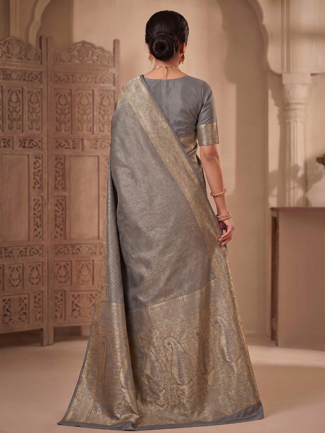 Grey Woven Design Art Silk Kanjivaram Saree