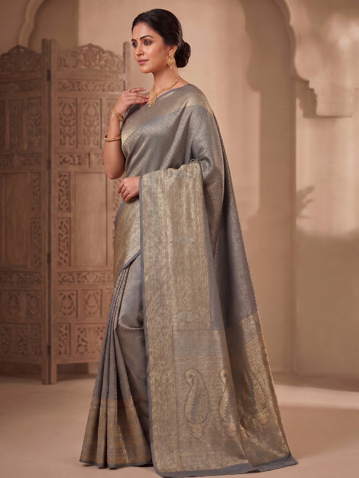 Grey Woven Design Art Silk Kanjivaram Saree