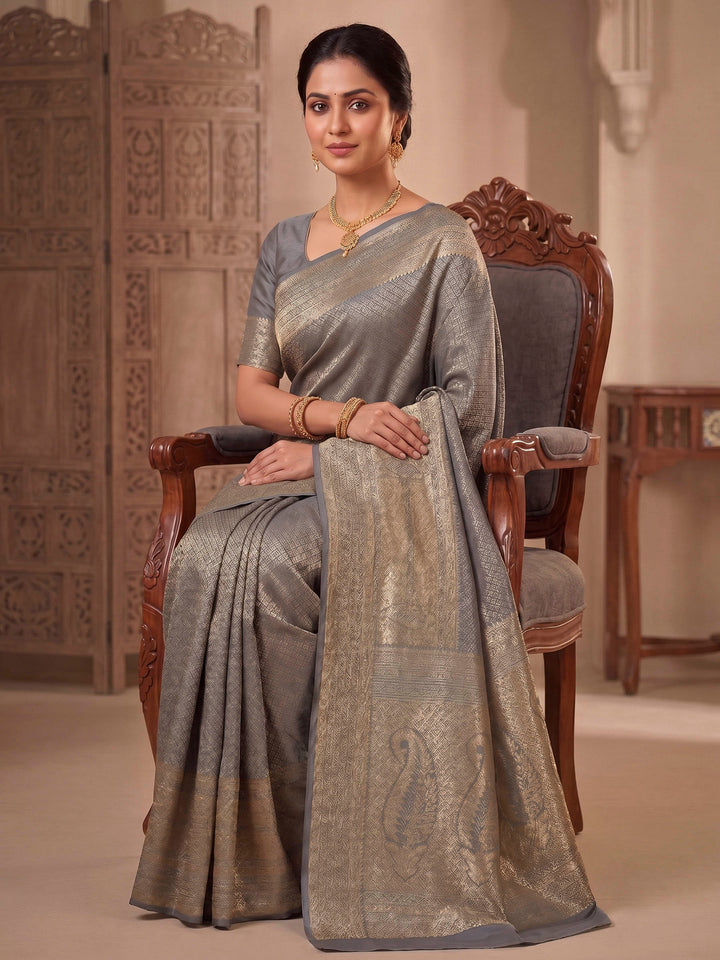 Grey Woven Design Art Silk Kanjivaram Saree