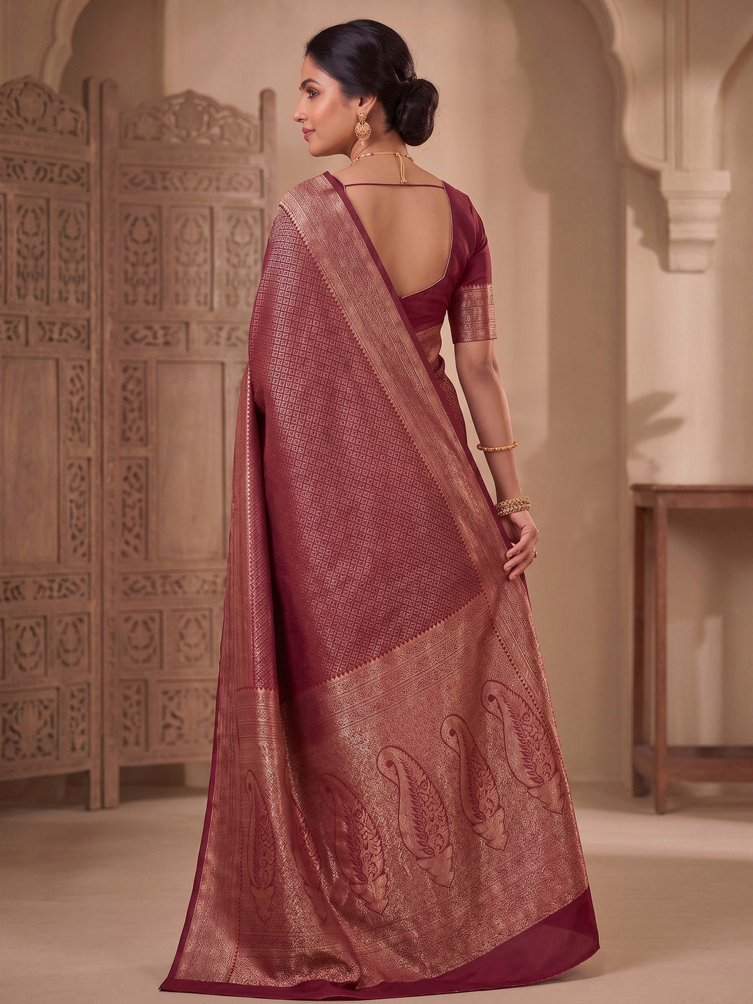 Maroon Woven Design Art Silk Kanjivaram Saree
