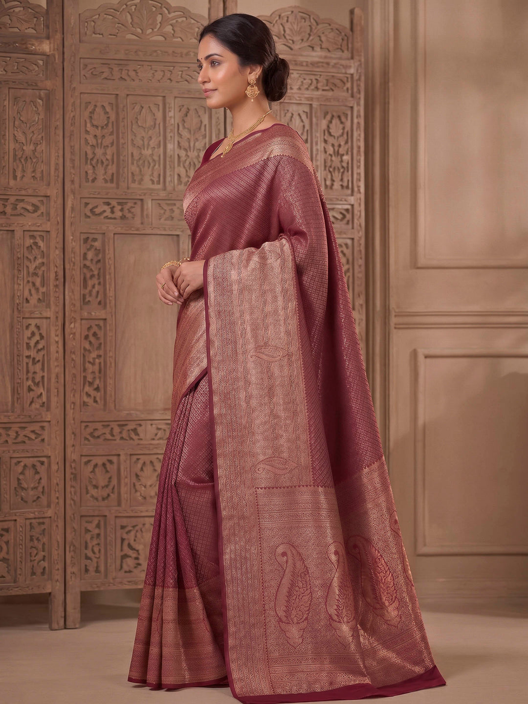 Maroon Woven Design Art Silk Kanjivaram Saree