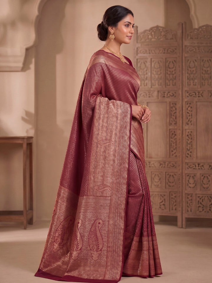 Maroon Woven Design Art Silk Kanjivaram Saree