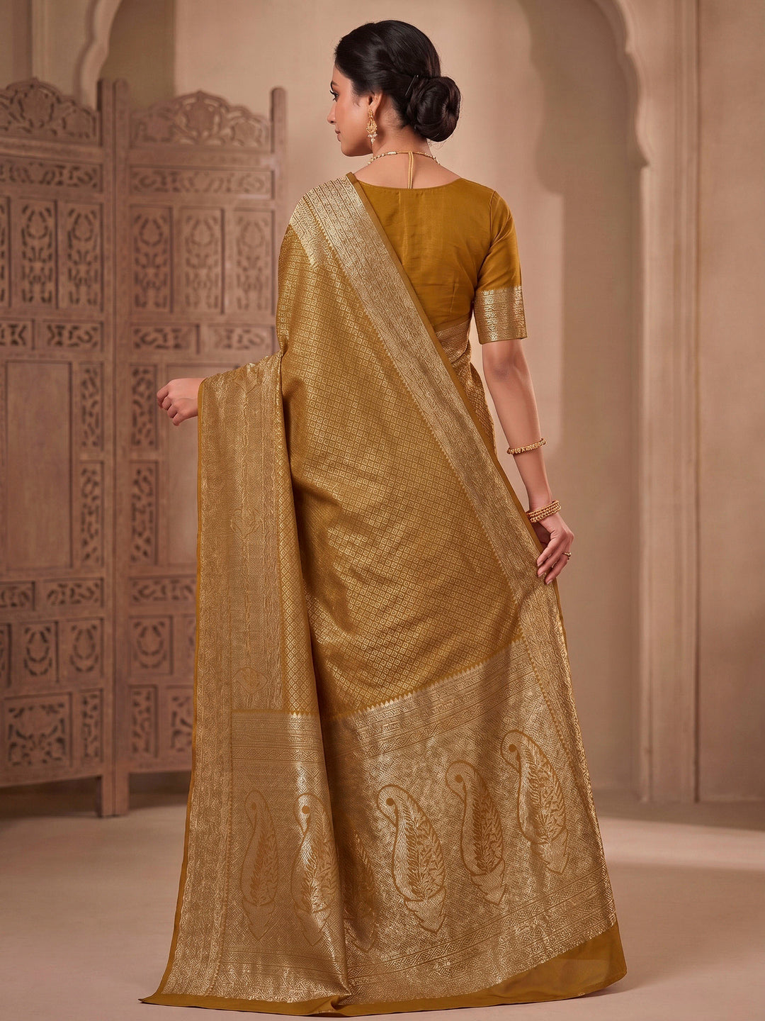 Yellow Woven Design Art Silk Kanjivaram Saree